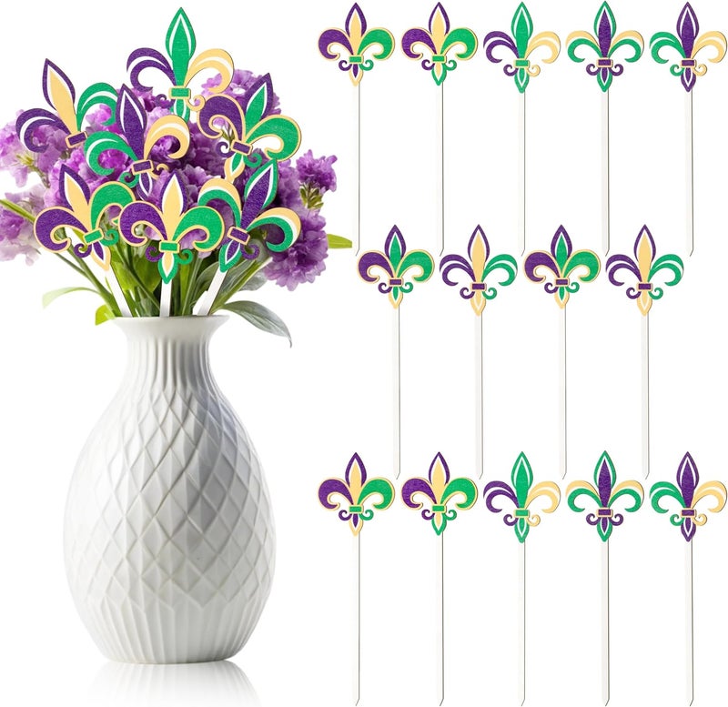 TICIAGA Carnival Iris Wooden Picks - 14PCS Circus Iris Double-Sided Wooden Decorative Picks for Home Vase Filler Mardi Gras Colorful Iris Wooden Picks Decor for Carnival Party Decorations Supplies - Image 1
